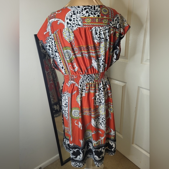 Dots - Redish Orange Black Yellow and White Designer Patterned Dress, S… - Picture 7 of 10